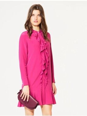Tory Burch Fuchsia Ruffle-Front Long-Sleeve Dress
